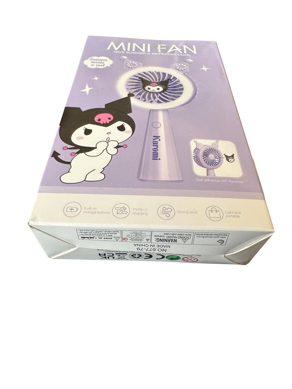 Sanrio Kuromi Mini Handheld Fan NWB Purple TYPE-C Rechargeable